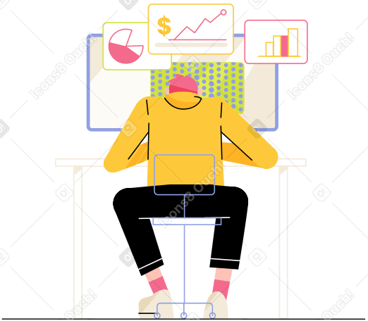 Illustrazione animata Il ragazzo analizza grafici e diagrammi in GIF, Lottie (JSON), AE