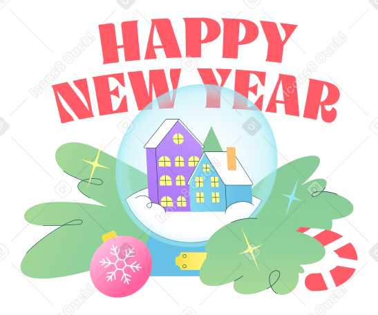 Texto de feliz año nuevo con bola de nieve PNG, SVG
