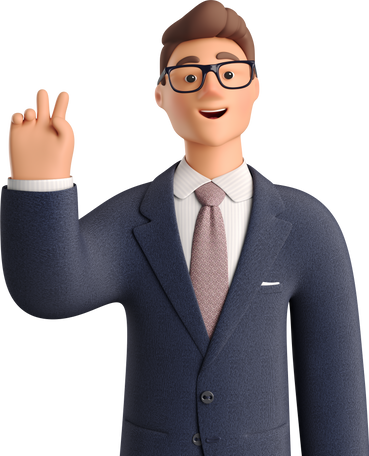 3D businessman in dark blue suit with peace sign hand PNG, SVG