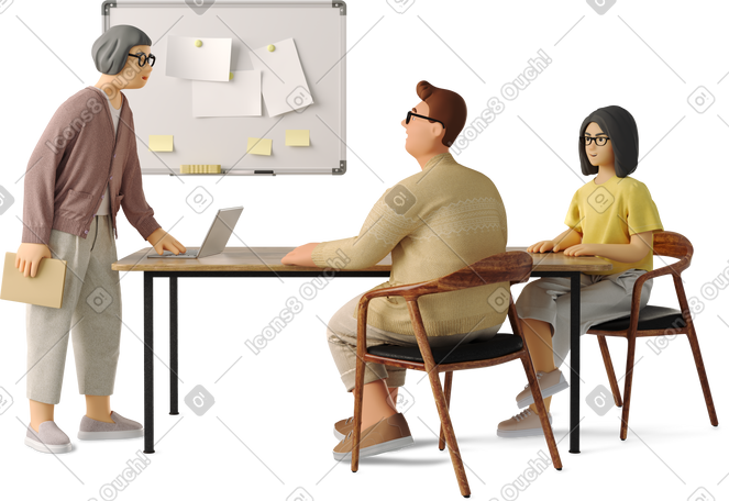 3D three employees working in the office PNG, SVG