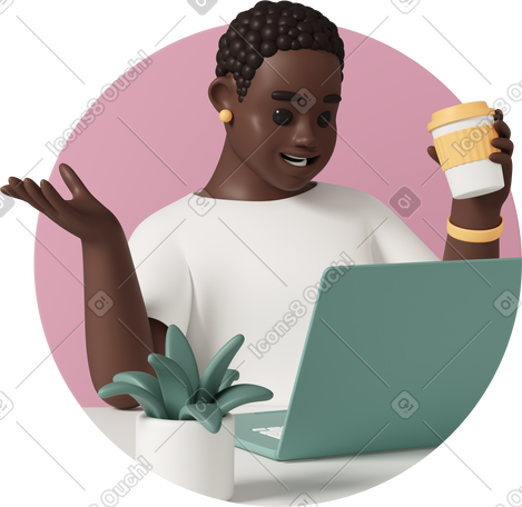 3D woman having video call using laptop PNG, SVG