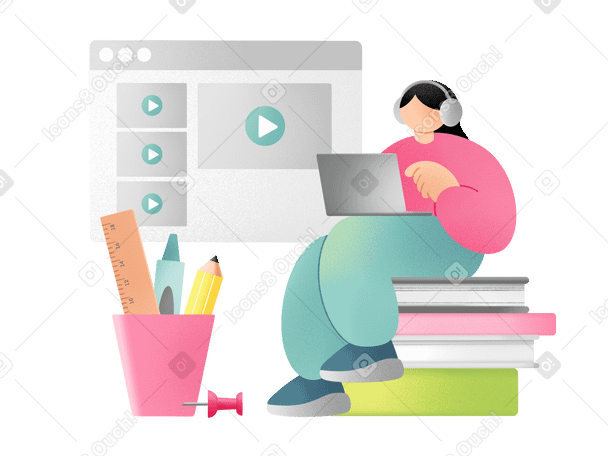 Young woman studying online PNG, SVG