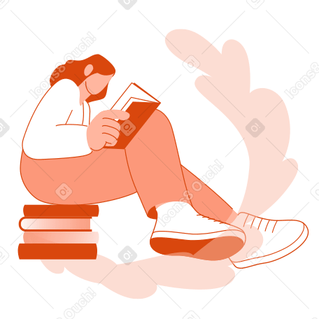 Girl reading on a stack of books PNG, SVG