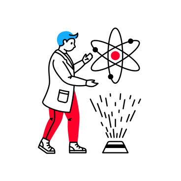 Scientist studying the atom by hologram PNG, SVG