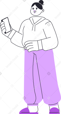 woman holding phone PNG, SVG