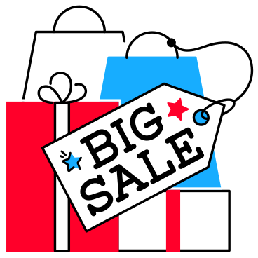 Lettering Big Sale with gifts and bags text PNG, SVG