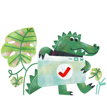 Alligator holding browser tab with checkmark PNG, SVG