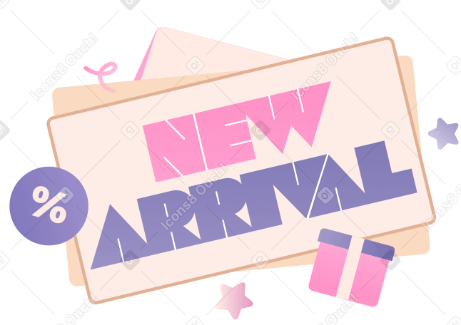 Lettering New arrival! with discount and gift box PNG, SVG
