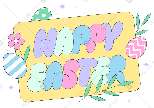Lettering Happy Easter text with eggs and flower PNG, SVG