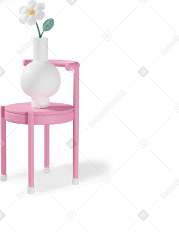 3D Ваза с цветком на розовом стуле в PNG, SVG