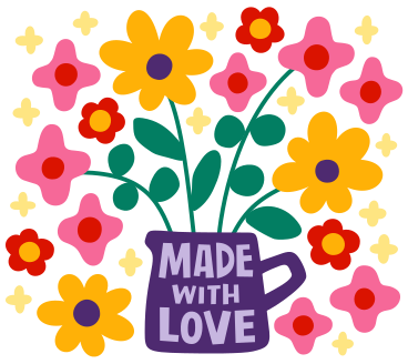 Букет цветов в вазе с текстом, сделанным с любовью в PNG, SVG