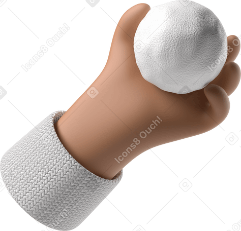 3D Brown skin hand holding a snowball PNG, SVG