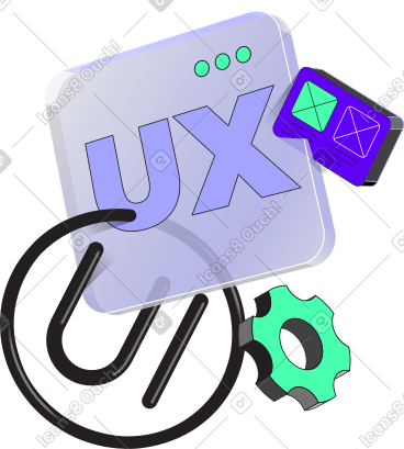 带有齿轮和网页设计界面文本的 ux-ui 字体 PNG, SVG