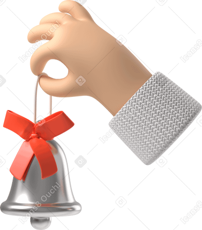 3D White skin hand holding a Christmas bell PNG, SVG