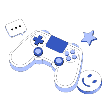 Gamepad and smiley face, speech bubble and star around it PNG, SVG