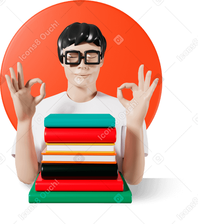 3D boy with books Illustration in PNG, SVG