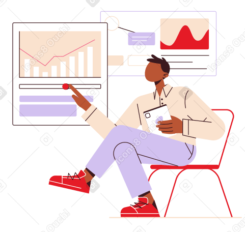 Man studying financial analytics Illustration in PNG, SVG