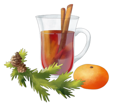 Mulled wine with spruce branch and mandarin PNG, SVG