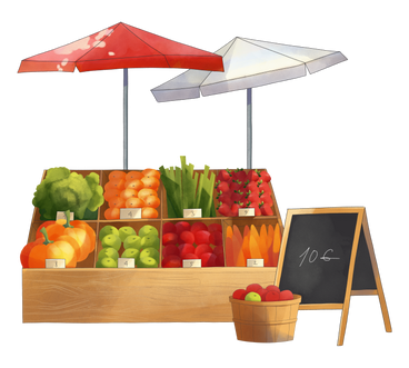 Tienda callejera de verduras y frutas. PNG, SVG
