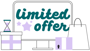 Lettering Limited Offer with gift boxes and bag text PNG, SVG