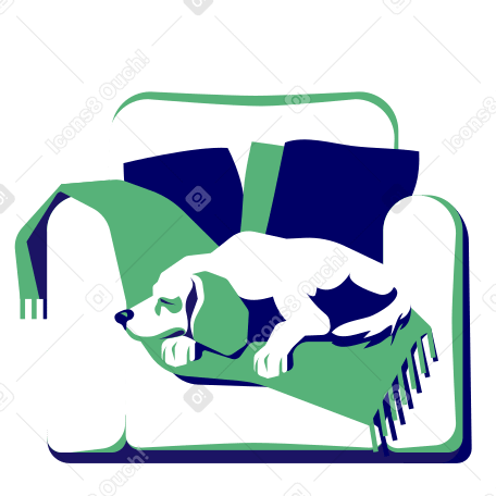 Dog sleeps on a chair with a soft blanket PNG, SVG