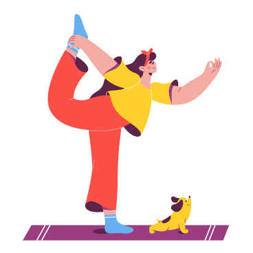 Girl with a dog doing yoga on a mat PNG, SVG