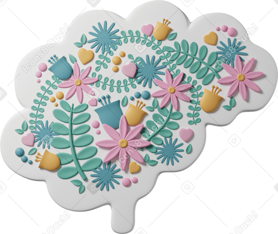 3D Brain flourishing Illustration in PNG, SVG