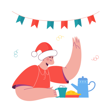 Man in santa hat eating christmas dinner PNG, SVG