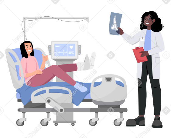 Doctor and a patient with a broken leg Illustration in PNG, SVG