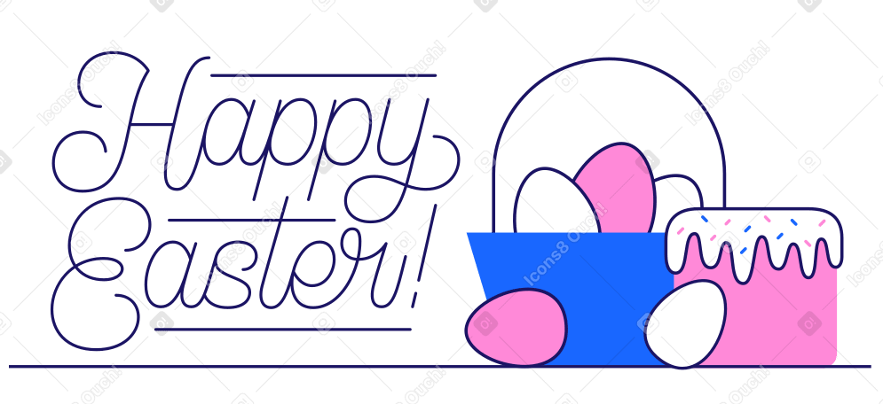 Lettering Happy Easter! with Easter bread and eggs Illustration in PNG, SVG