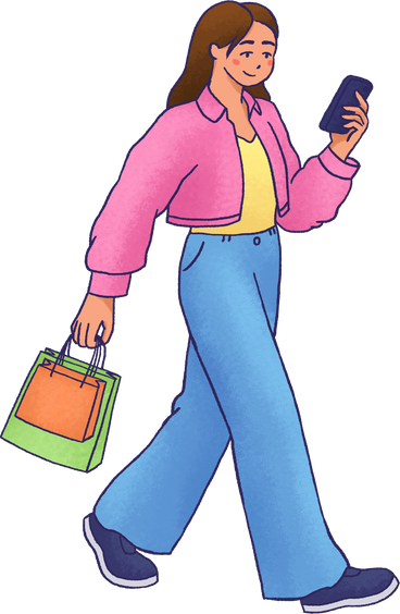 woman with bags and phone walking PNG, SVG