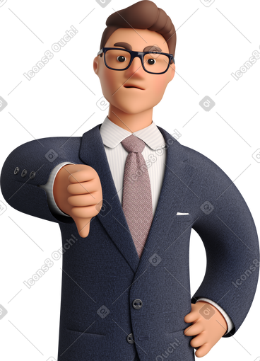 Angry businessman in dark blue suit showing thumbs down PNG, SVG