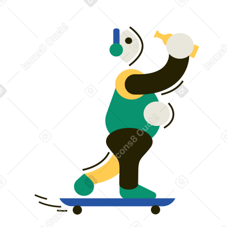 Подросток с бутылкой катается на скейтборде в PNG, SVG