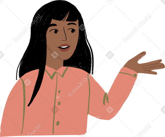 girl speaking and showing something with her hand PNG, SVG