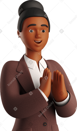 3D black businesswoman in brown suit clapping hands PNG, SVG