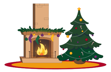 Fireplace and Christmas tree on Christmas eve PNG, SVG