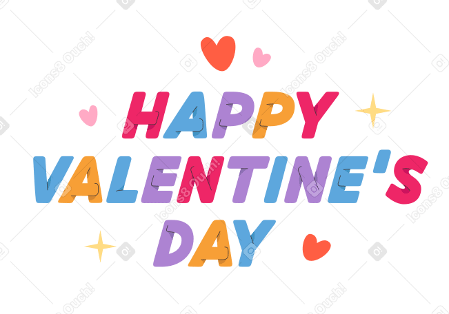 Happy Valentine's Day lettering with hearts Illustration in PNG, SVG