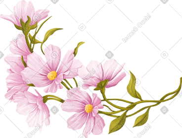 茎上有很多粉红色娇嫩的花朵 PNG, SVG