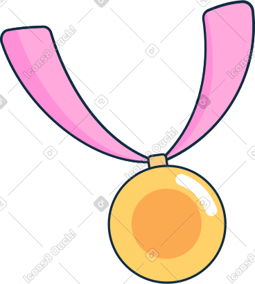 Gold medal on pink ribbon PNG, SVG