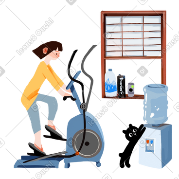 Girl goes in for sports at home on the elliptical trainer PNG, SVG