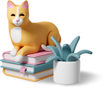 cat on books plant PNG, SVG