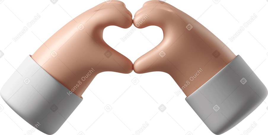 3D Mains de peau blanche montrant un signe de coeur PNG, SVG