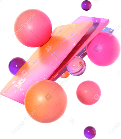 3D Cartões flutuantes e esferas vívidas PNG, SVG
