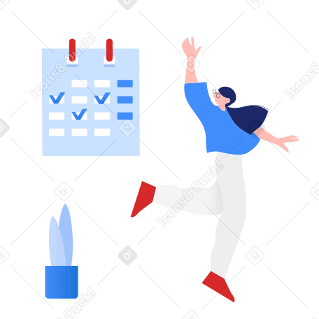 Woman jumping up next to a booked calendar PNG, SVG