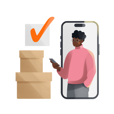 Young man ordering goods in a store and receiving delivery PNG, SVG