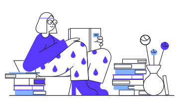 Анимированная иллюстрация Женщина читает книгу дома в GIF, Lottie (JSON), AE