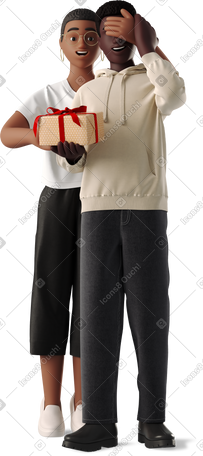 3D young woman giving a gift to a man PNG, SVG