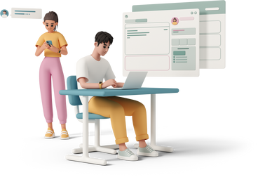 man woman chatting with speech bubble and web browser windows в PNG, SVG