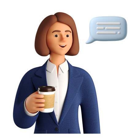 Businesswoman with a coffee cup in conversation Illustration in PNG, SVG
