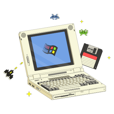 Laptop retrô e disquete PNG, SVG